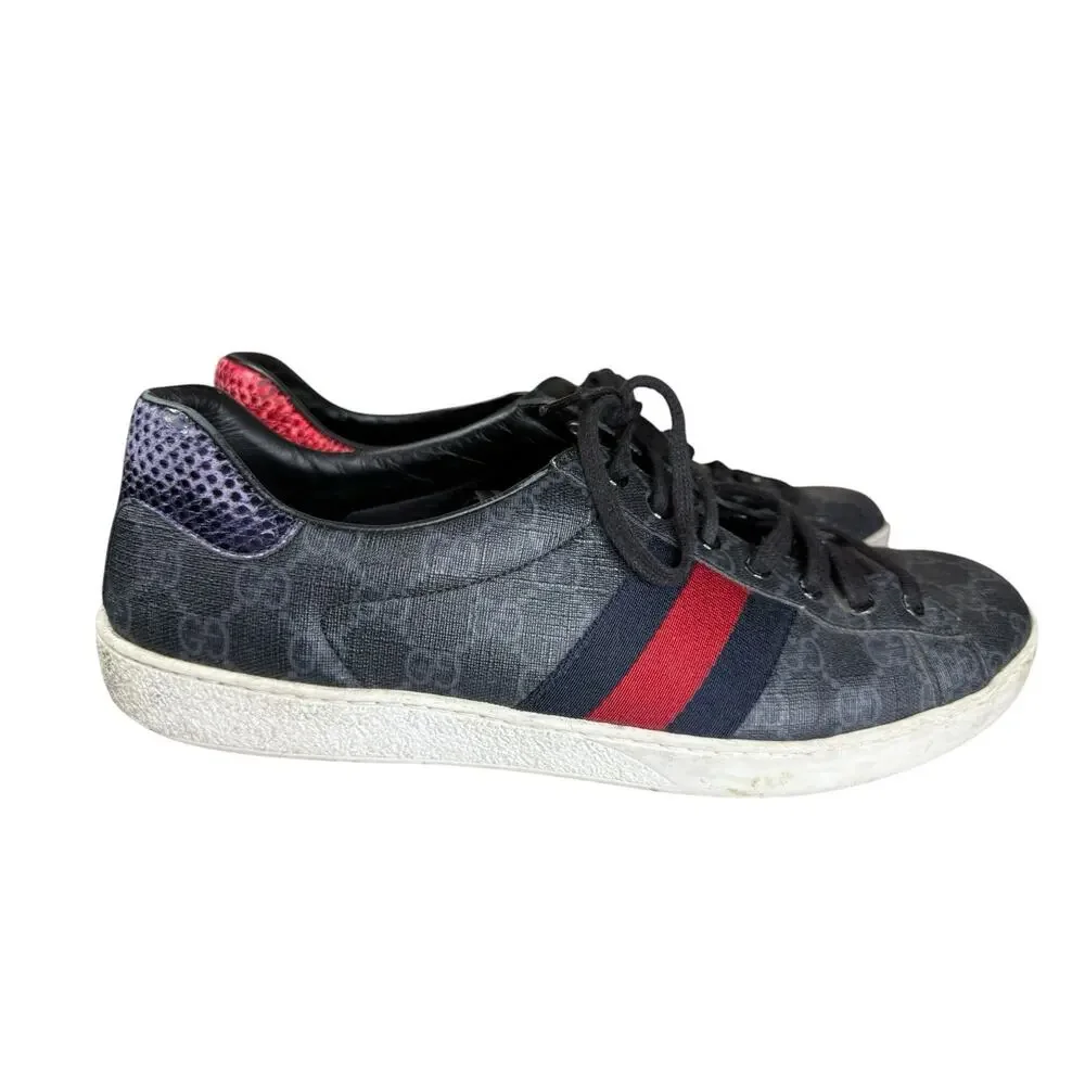 Gucci Ace GG Supreme Web Sneakers Black Grey Canvas Men’s Size 11